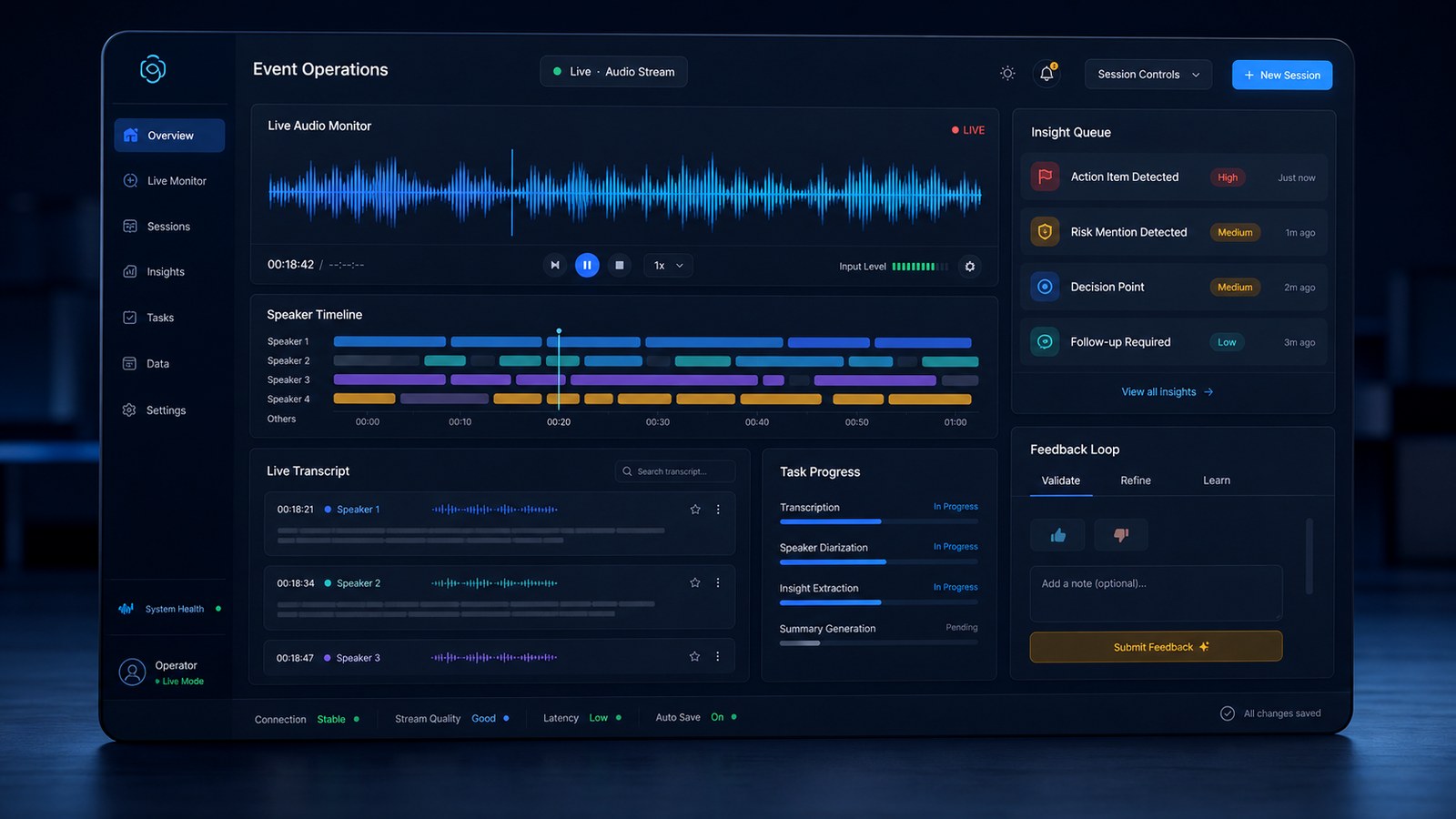 Original product mockup for a real-time event intelligence dashboard
