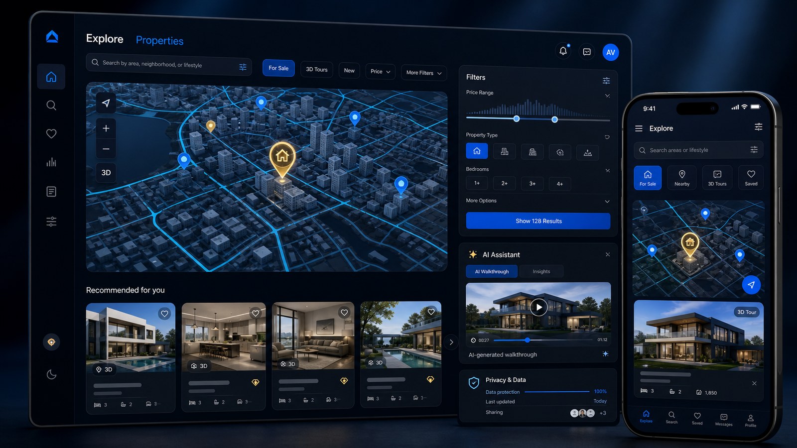 Original product mockup for an AI real-estate exploration interface